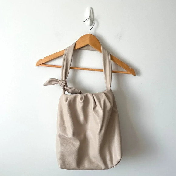Zara Faux Leather Knotted  Tie Shoulder Bag Cream - Picture 1 of 5